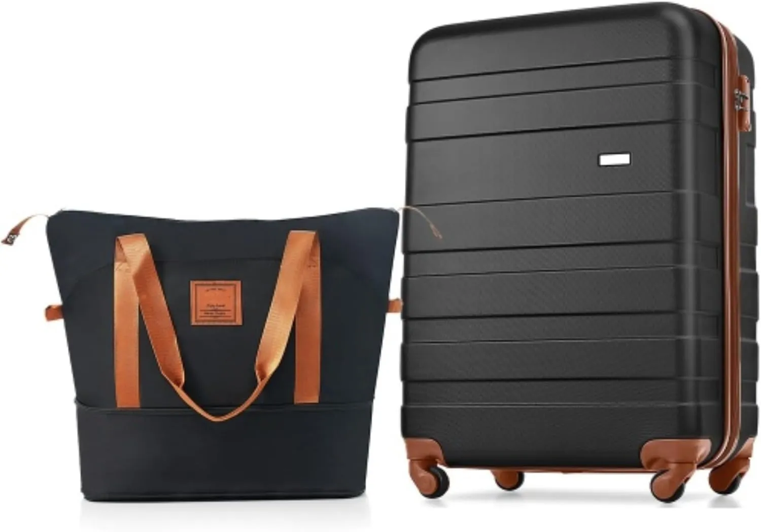 2-piece Luggage Set, 20" Carry-on and Expandable Travel Bag, Suitcase, ABS Hard Shell, 360-degree Spinner Wheels, Telescopic Handle, Black and Brown