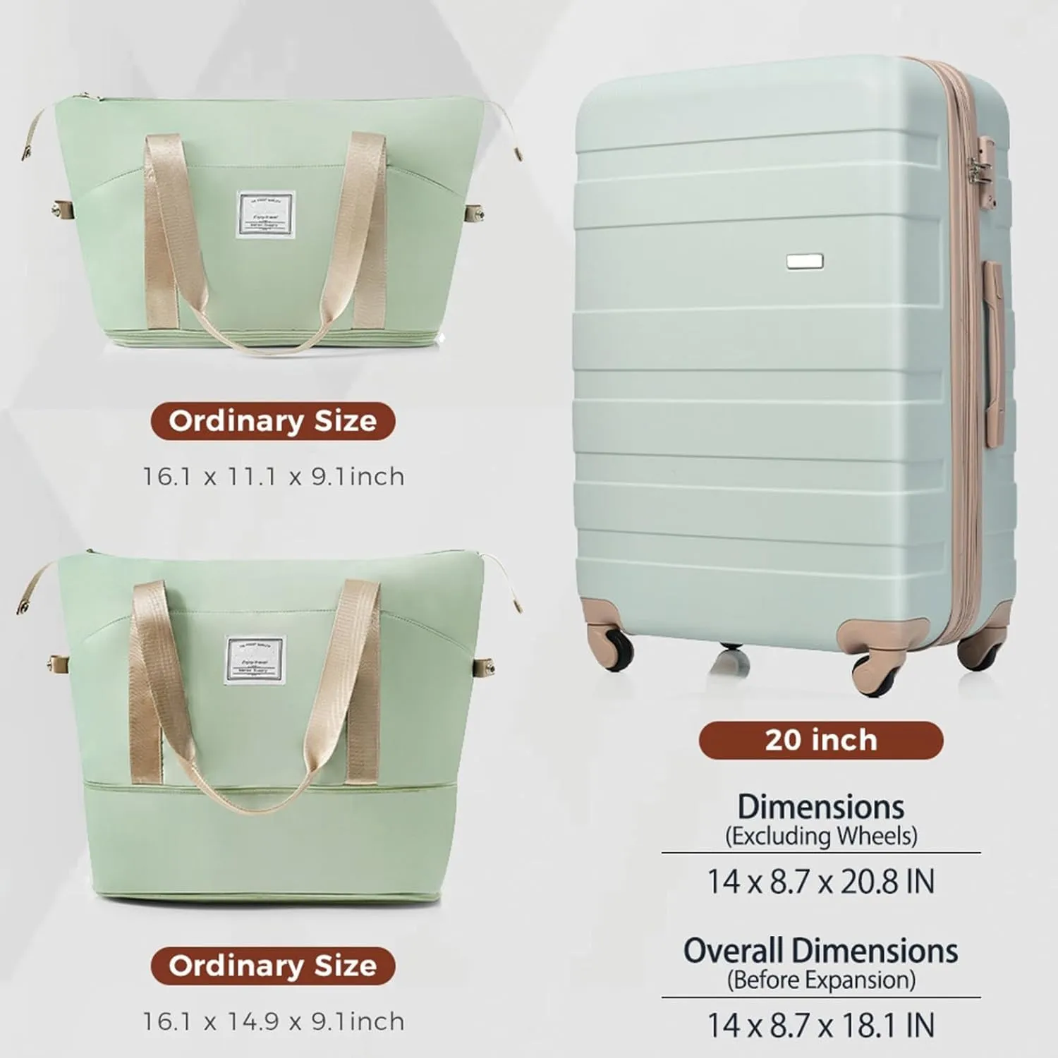 20-Inch Carry-On Luggage with Expandable Travel Bag Set, ABS Hard Shell Two-piece suitcase set