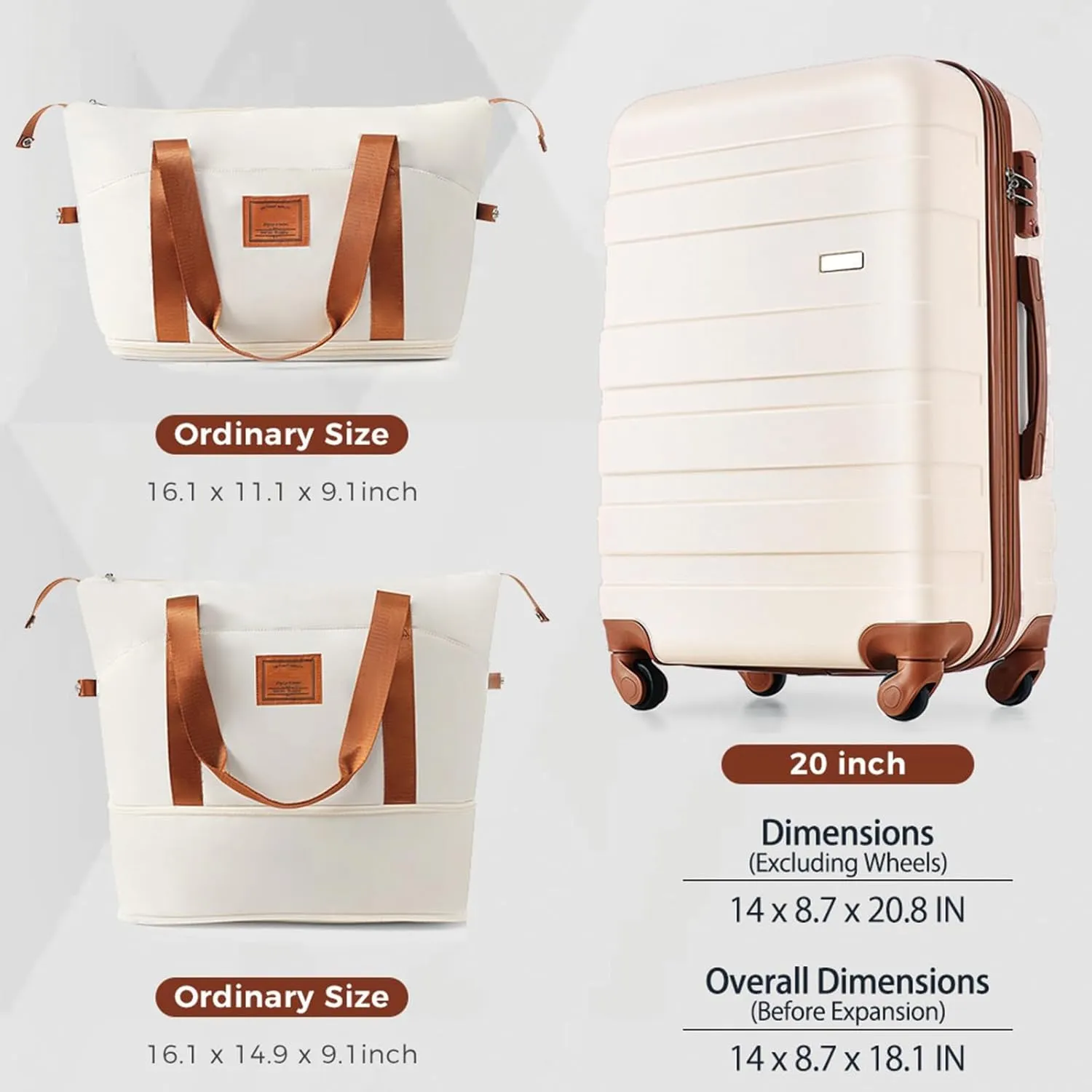 20-Inch Carry-On Luggage with Expandable Travel Bag Set, ABS Hard Shell Two-piece suitcase set