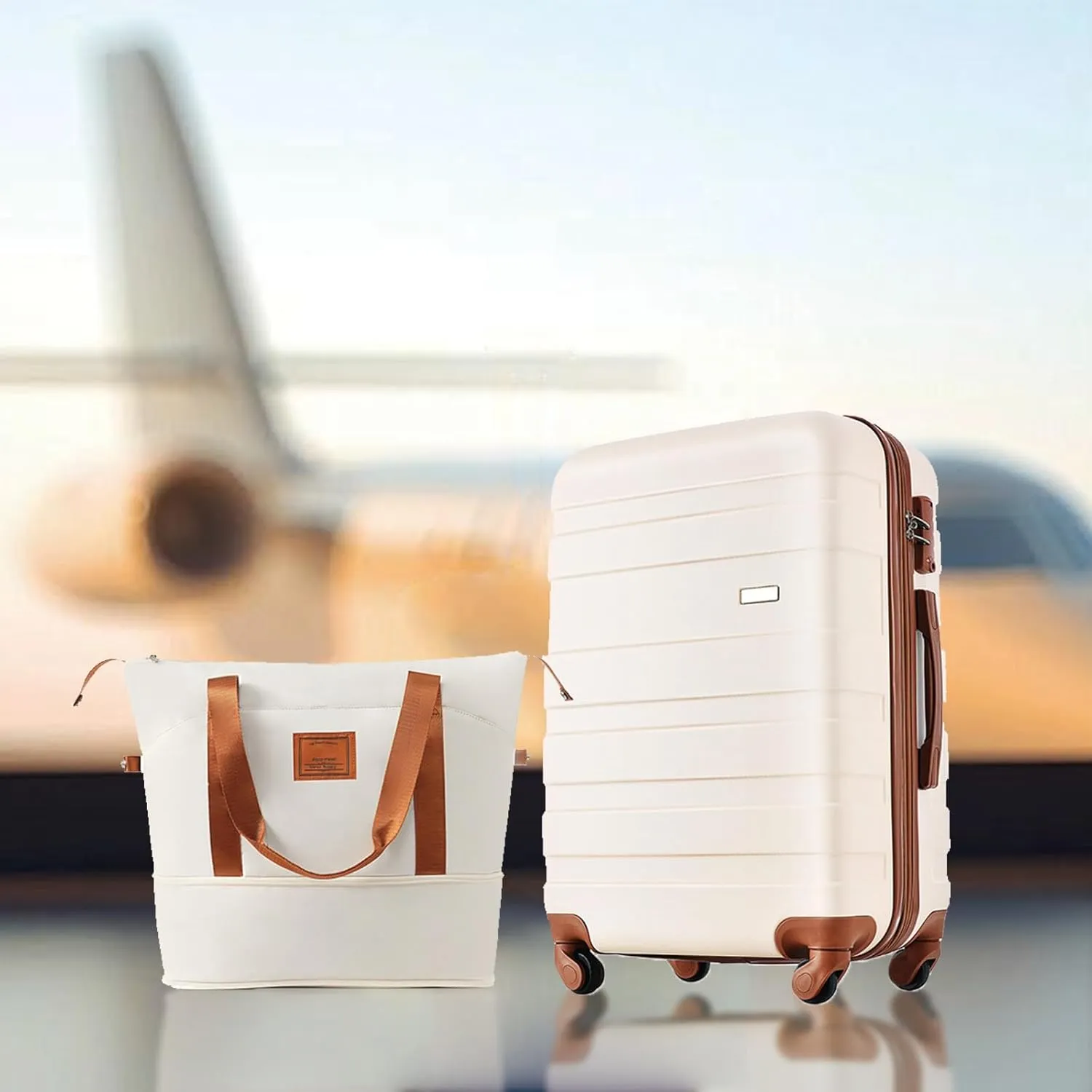20-Inch Carry-On Luggage with Expandable Travel Bag Set, ABS Hard Shell Two-piece suitcase set