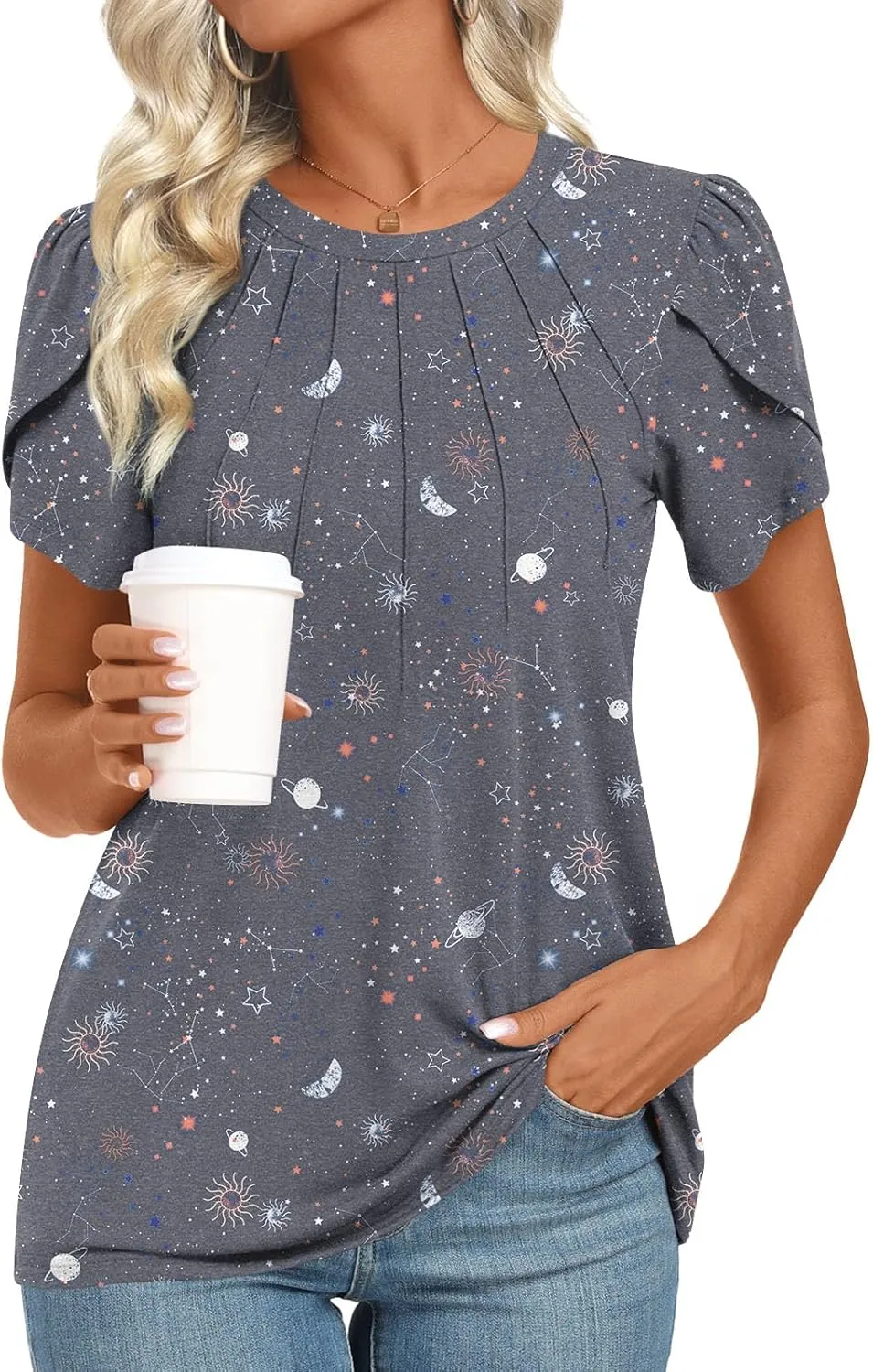 2025 Womens Tops Summer Casual Tunic Short Sleeve Dressy Blouses Trendy Flowy Tshirts M-3XL