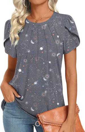 2025 Womens Tops Summer Casual Tunic Short Sleeve Dressy Blouses Trendy Flowy Tshirts M-3XL