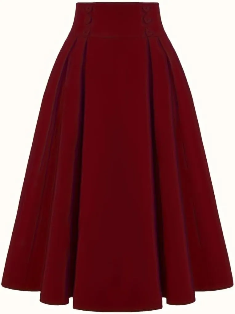 2025 Women's Vintage High Waist Pleated Midi A - Line Summer Casual Skirt