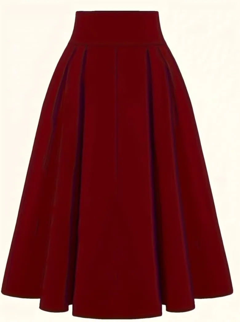 2025 Women's Vintage High Waist Pleated Midi A - Line Summer Casual Skirt