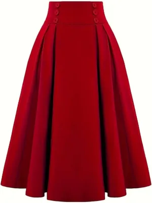 2025 Women's Vintage High Waist Pleated Midi A - Line Summer Casual Skirt