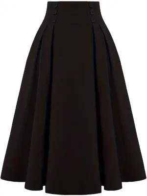 2025 Women's Vintage High Waist Pleated Midi A - Line Summer Casual Skirt