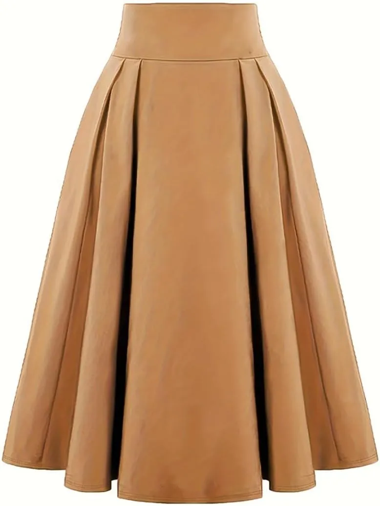 2025 Women's Vintage High Waist Pleated Midi A - Line Summer Casual Skirt