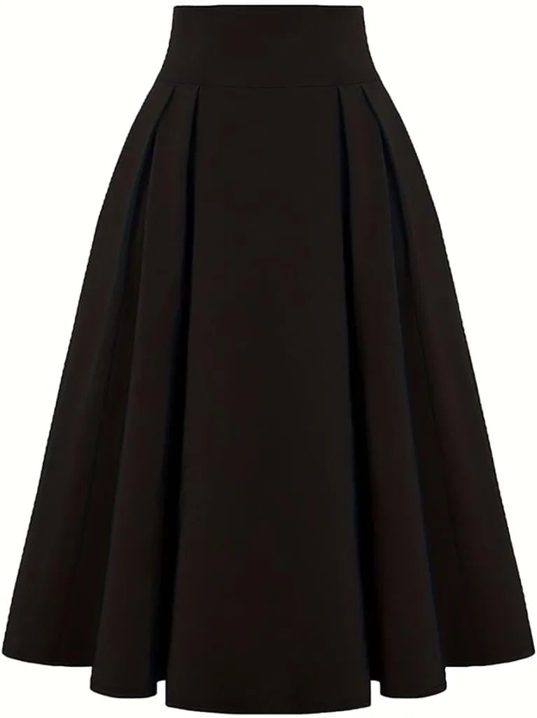 2025 Women's Vintage High Waist Pleated Midi A - Line Summer Casual Skirt