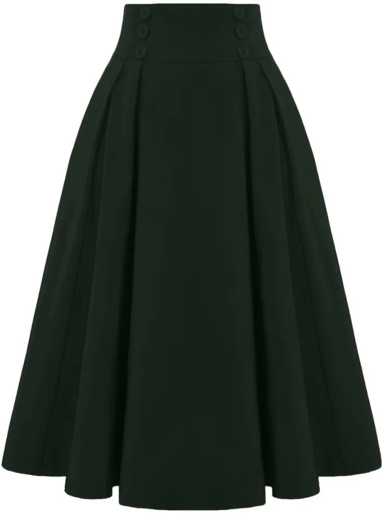 2025 Women's Vintage High Waist Pleated Midi A - Line Summer Casual Skirt