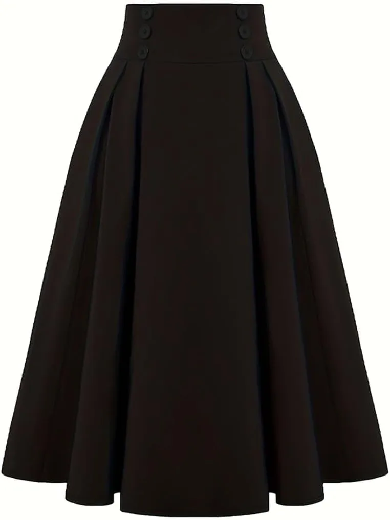 2025 Women's Vintage High Waist Pleated Midi A - Line Summer Casual Skirt