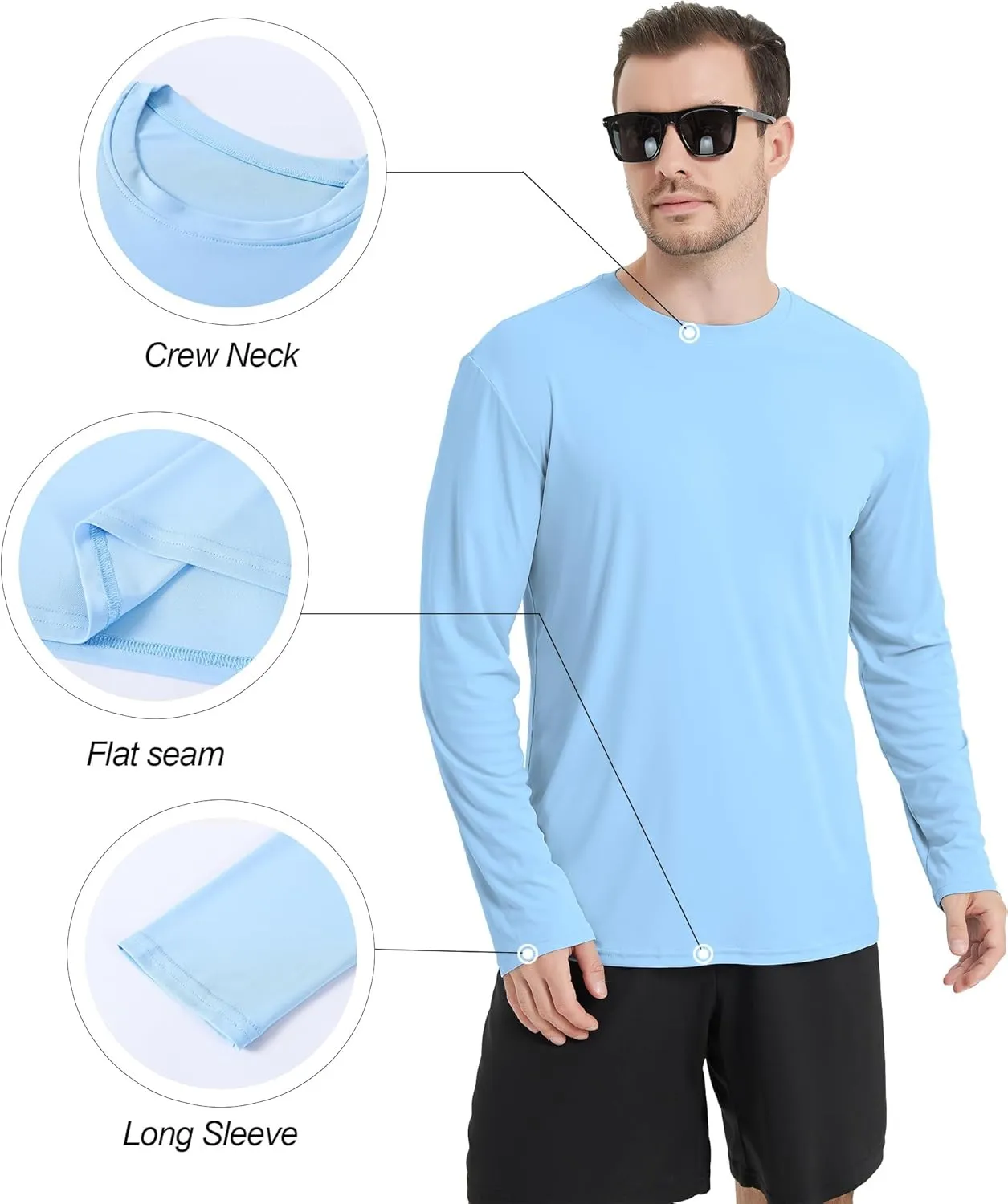 2/6 Pack Men's Long Sleeves Dry Fit Shirts, UPF 50  Rash Guard Swim SPF Fishing UV Sun Protection Shirts