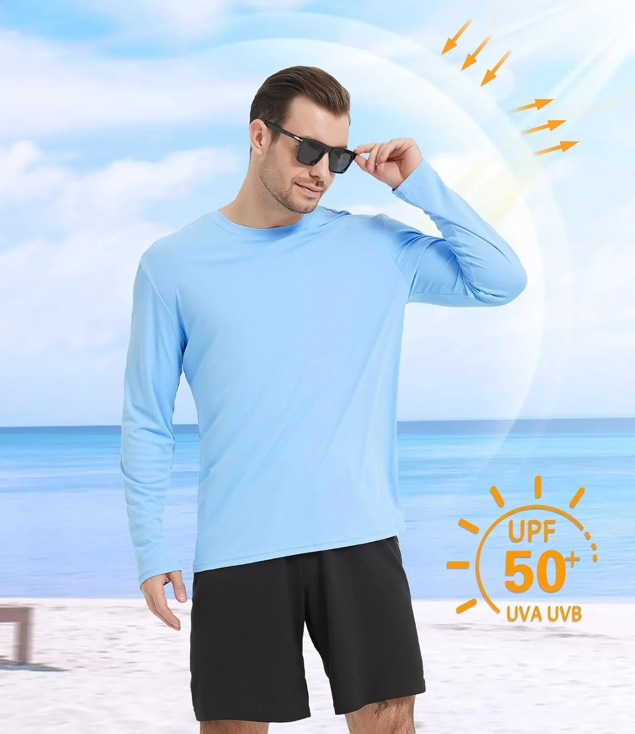 2/6 Pack Men's Long Sleeves Dry Fit Shirts, UPF 50  Rash Guard Swim SPF Fishing UV Sun Protection Shirts