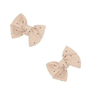 2PK BABY BLOOM CLIPS - Gauze Blush/Black Dot