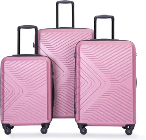 3 Piece Lightweight Luggage Set for Travel, Secure Hard-Shell Design with Spinner Wheels, Pink