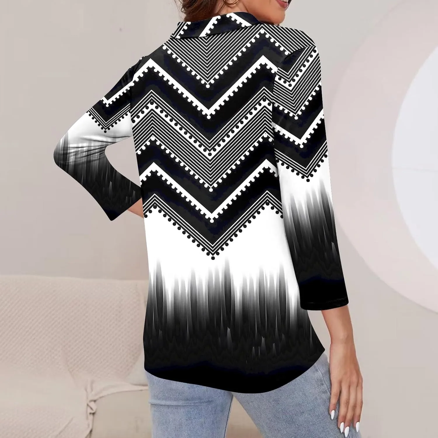 3/4 Length Sleeve Shirts for Women 2024 Trendy 1/2 Zipper Collar Lapel Tops Plain Color Tees Tunic Blouses Clothing
