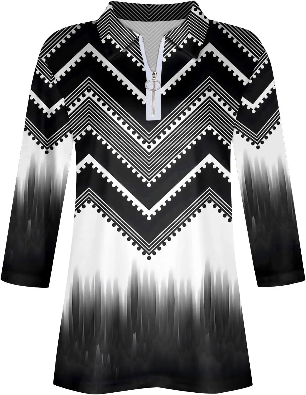 3/4 Length Sleeve Shirts for Women 2024 Trendy 1/2 Zipper Collar Lapel Tops Plain Color Tees Tunic Blouses Clothing