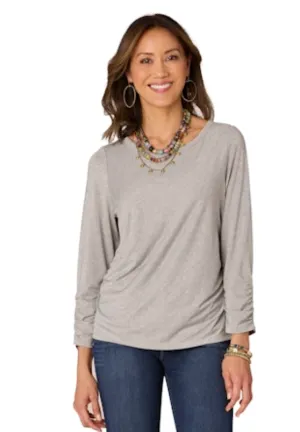 3/4 Sleeve Ruched Side Knit Top - HQ