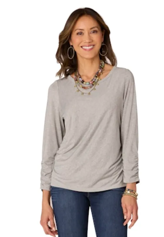 3/4 Sleeve Ruched Side Knit Top - HQ