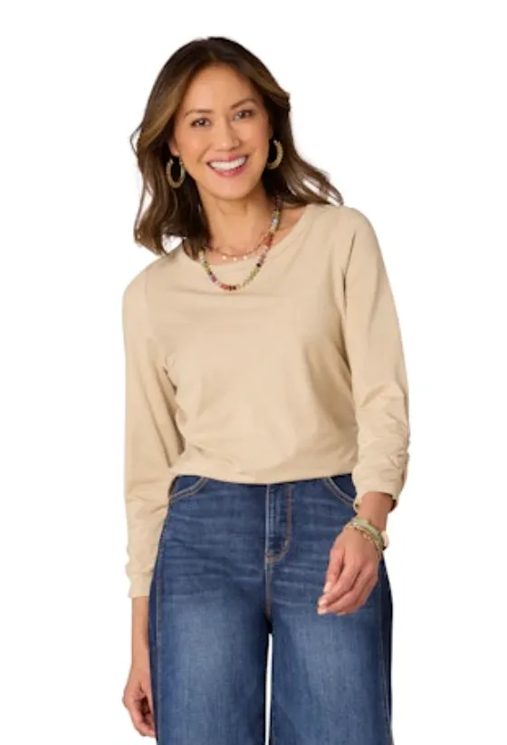3/4 Sleeve Ruched Side Knit Top - HQ