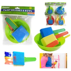 4 pcs Foam Brush Set Paint Brushes Mixing Bowl Kids Easy Art Crafts Painting Kit