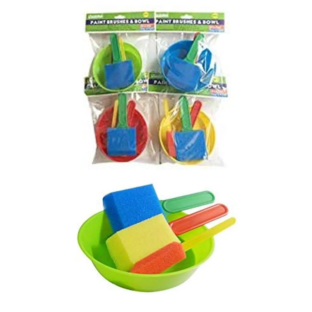 4 pcs Foam Brush Set Paint Brushes Mixing Bowl Kids Easy Art Crafts Painting Kit