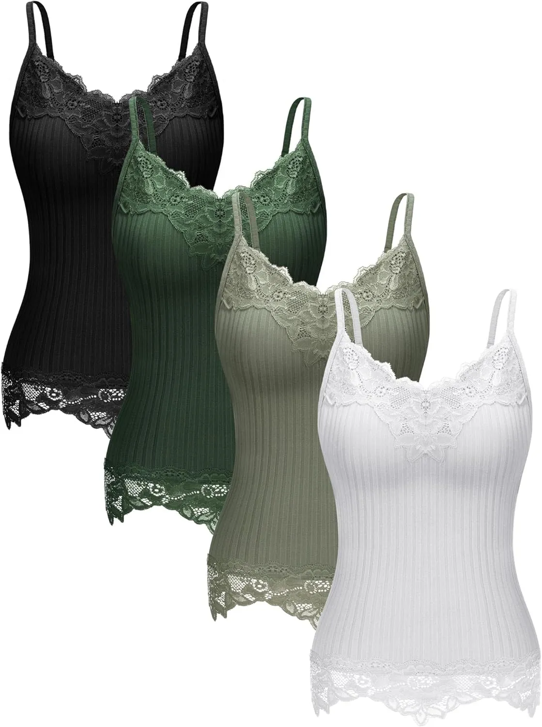 4 Pcs Women's Long Lace Tank Tops lace Camisole Patchwork Tops for Women