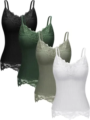 4 Pcs Women's Long Lace Tank Tops lace Camisole Patchwork Tops for Women