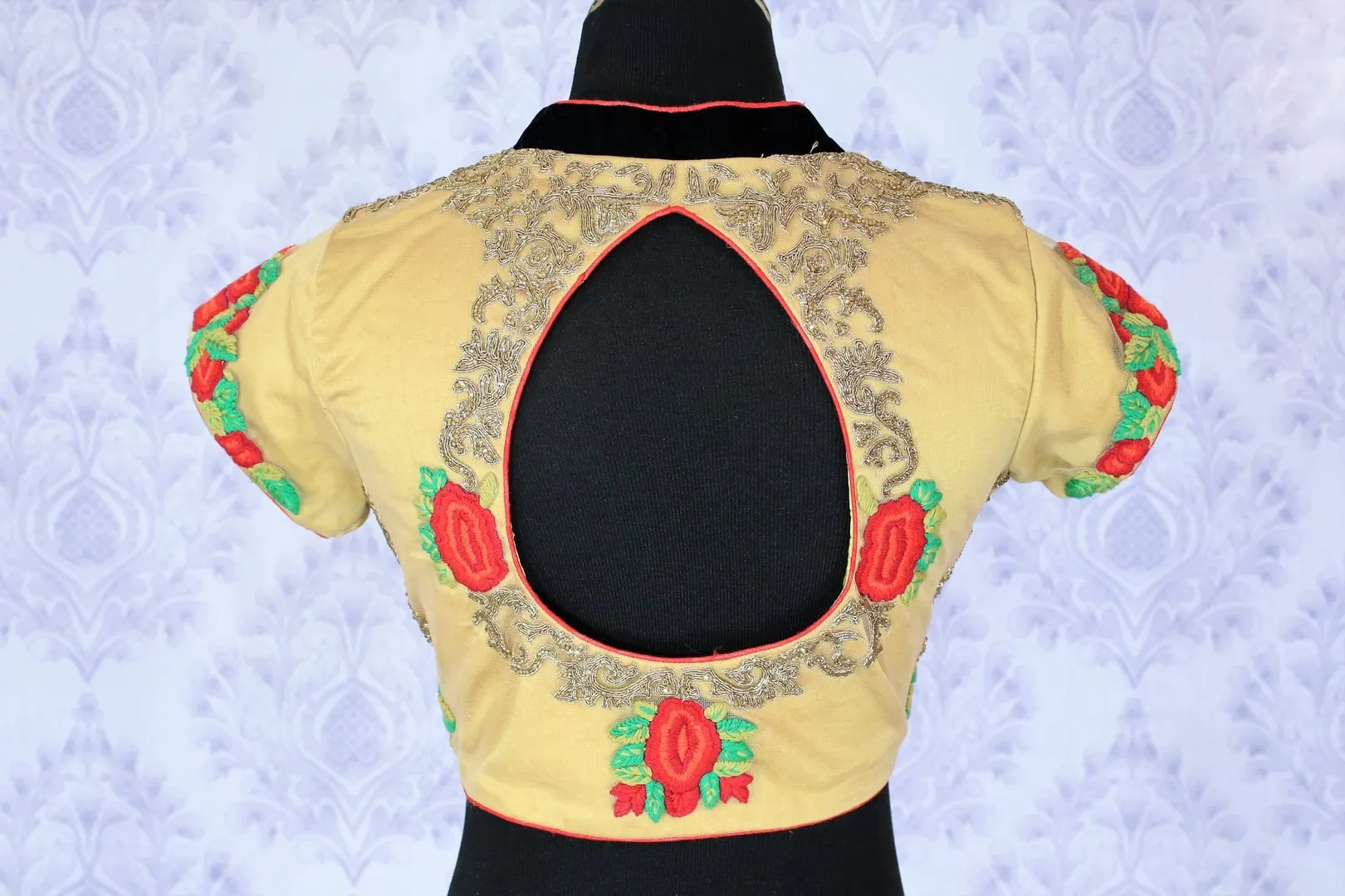 403005 Beige Floral Embroidered Designer Party Blouse