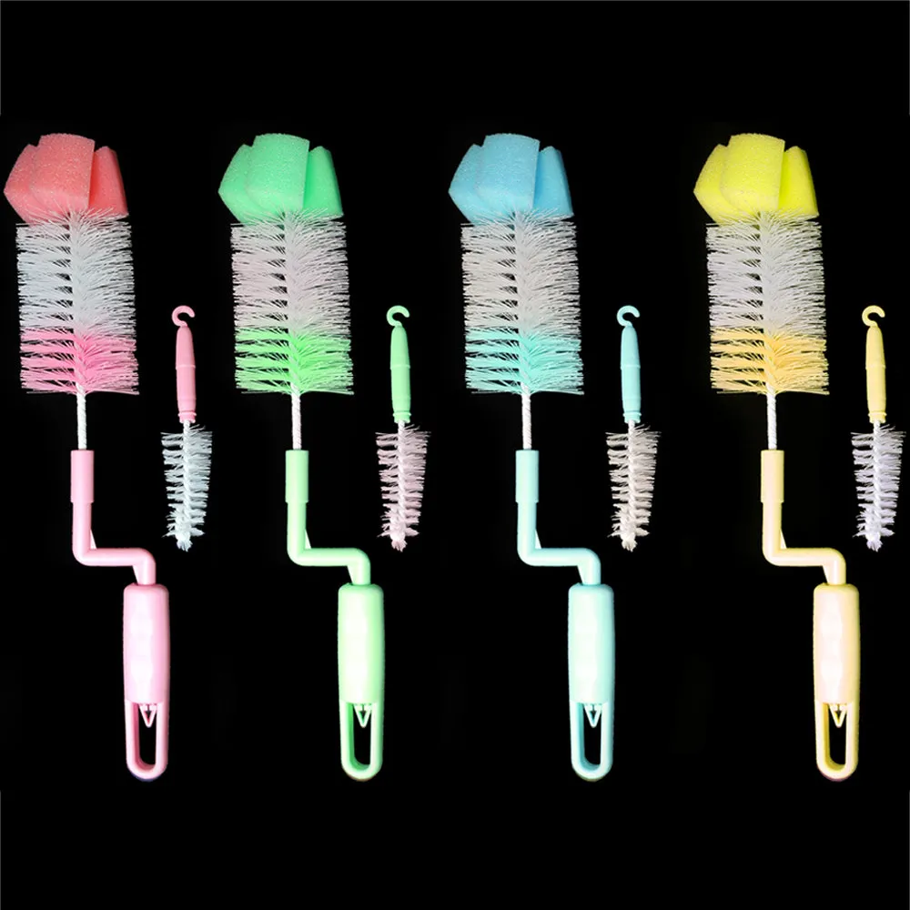 4PC Baby Bottle Cleaner Nipple Cleaning Brush Set Wash Cup Sponge Scrubbing Tool