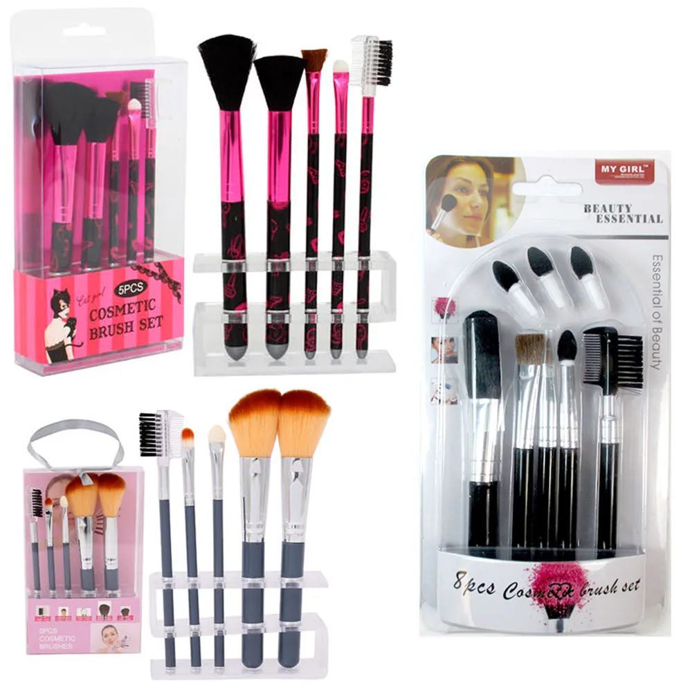 5 Pc Cosmetic Makeup Brushes Kit Face Eyebrow Shadow Makeup Brush Set Stand Gift