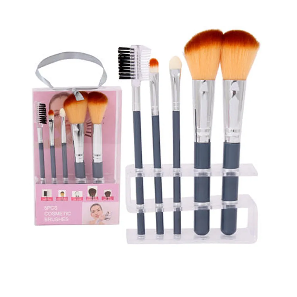 5 Pc Cosmetic Makeup Brushes Kit Face Eyebrow Shadow Makeup Brush Set Stand Gift