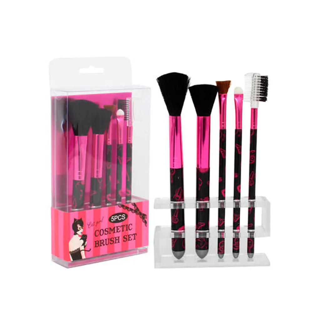5 Pc Cosmetic Makeup Brushes Kit Face Eyebrow Shadow Makeup Brush Set Stand Gift