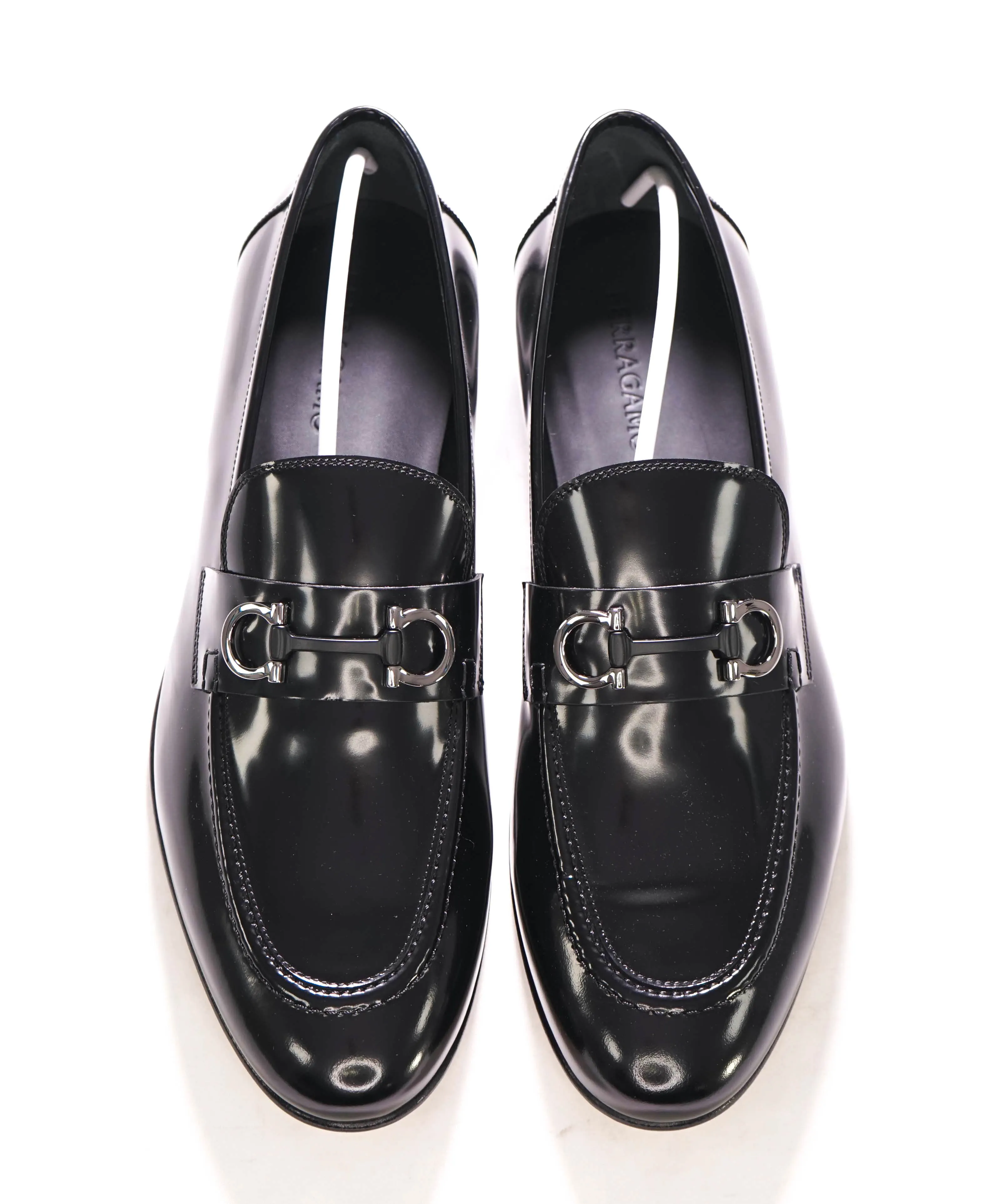 $850 SALVATORE FERRAGAMO - “GIN 4" Gancini Bit Loafer Black Leather - 12 EE US