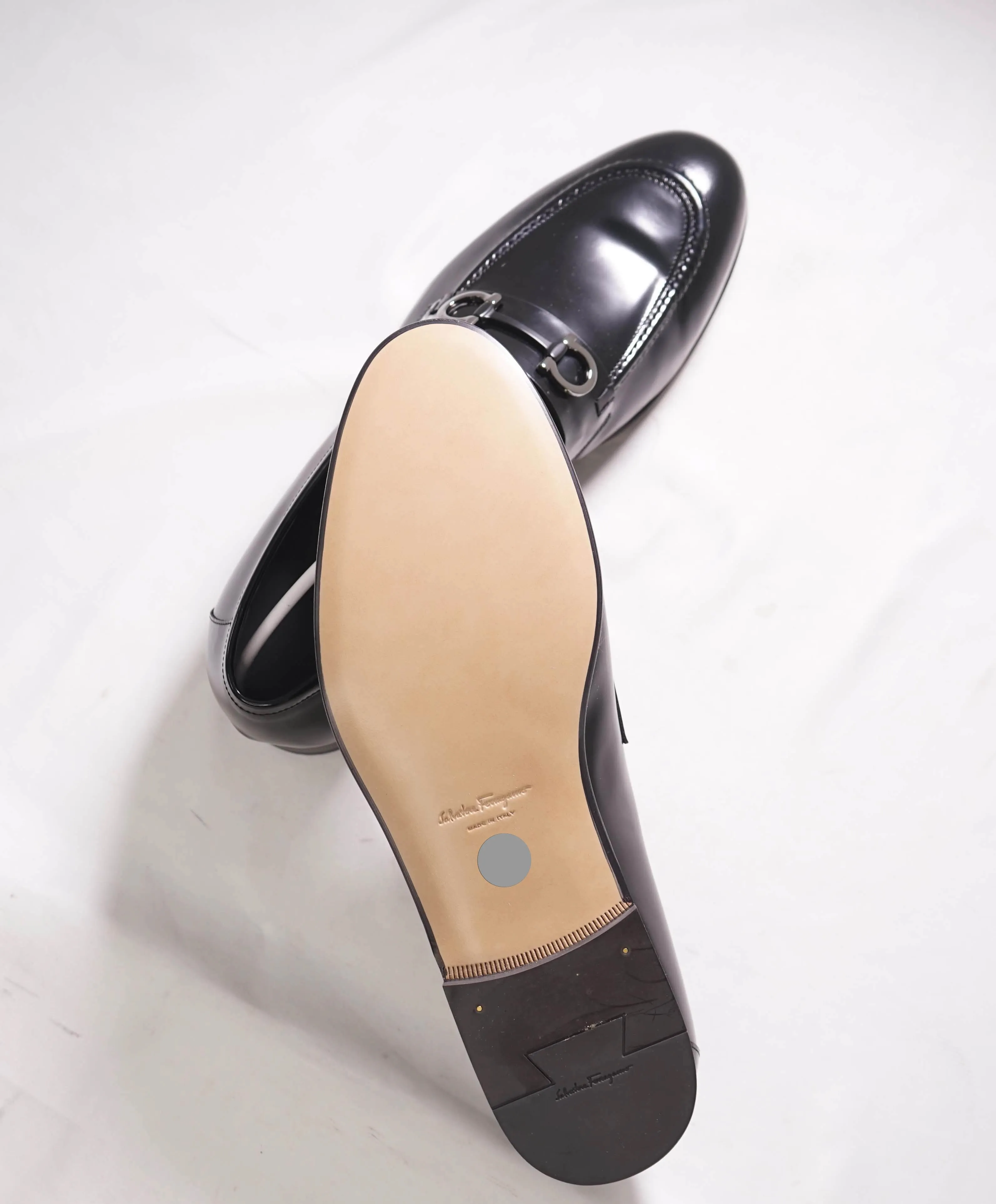 $850 SALVATORE FERRAGAMO - “GIN 4" Gancini Bit Loafer Black Leather - 12 EE US