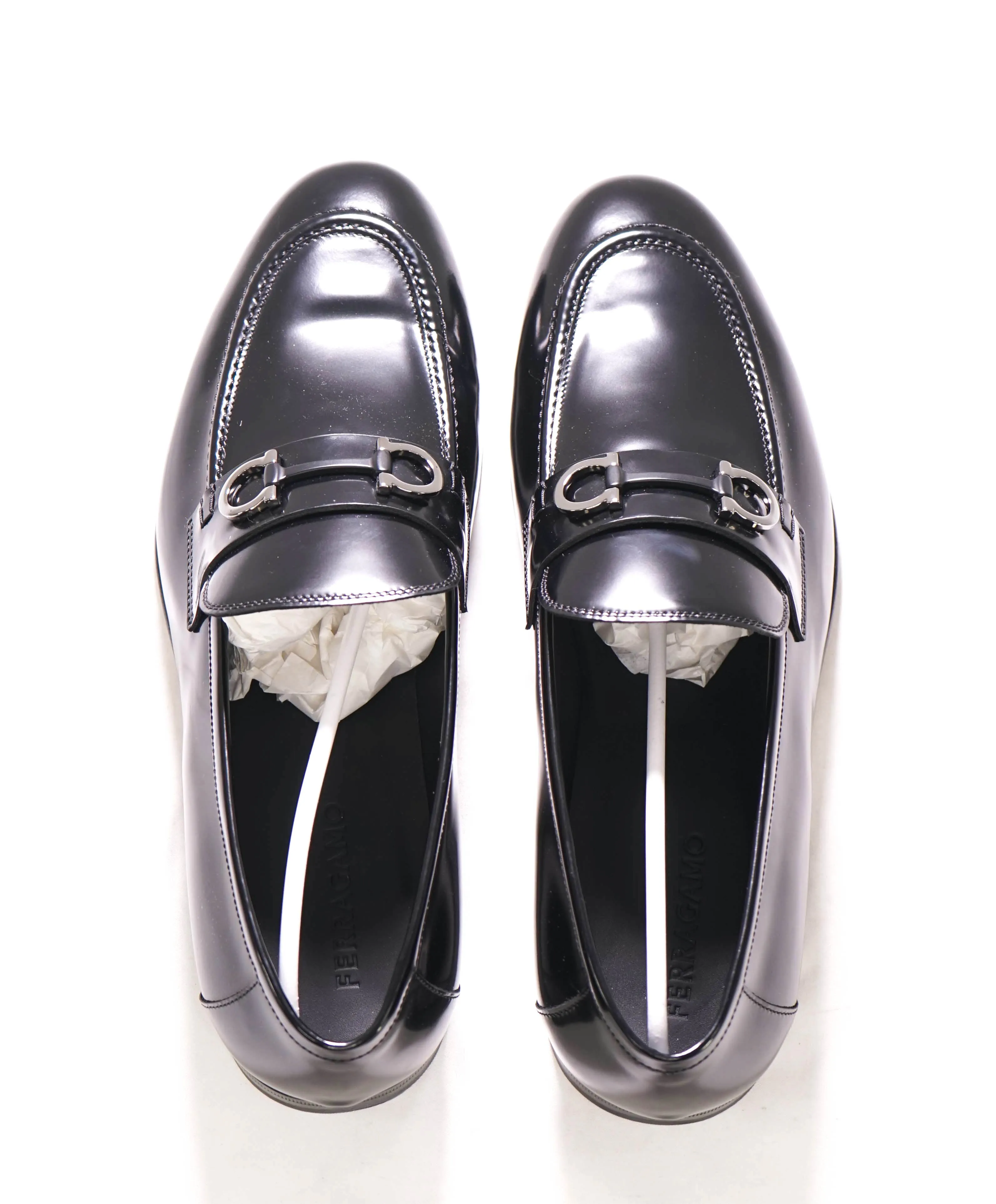 $850 SALVATORE FERRAGAMO - “GIN 4" Gancini Bit Loafer Black Leather - 12 EE US