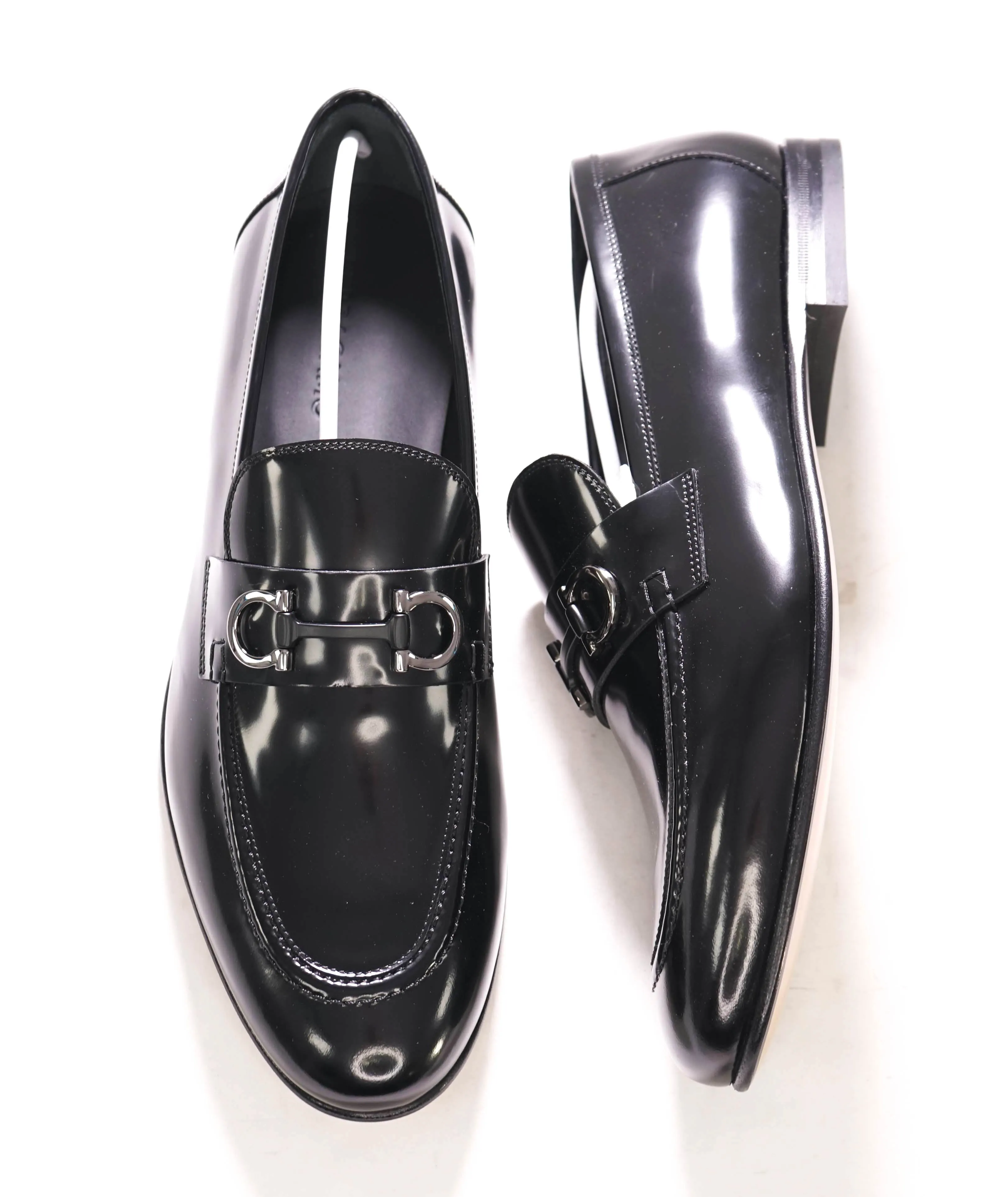 $850 SALVATORE FERRAGAMO - “GIN 4" Gancini Bit Loafer Black Leather - 12 EE US