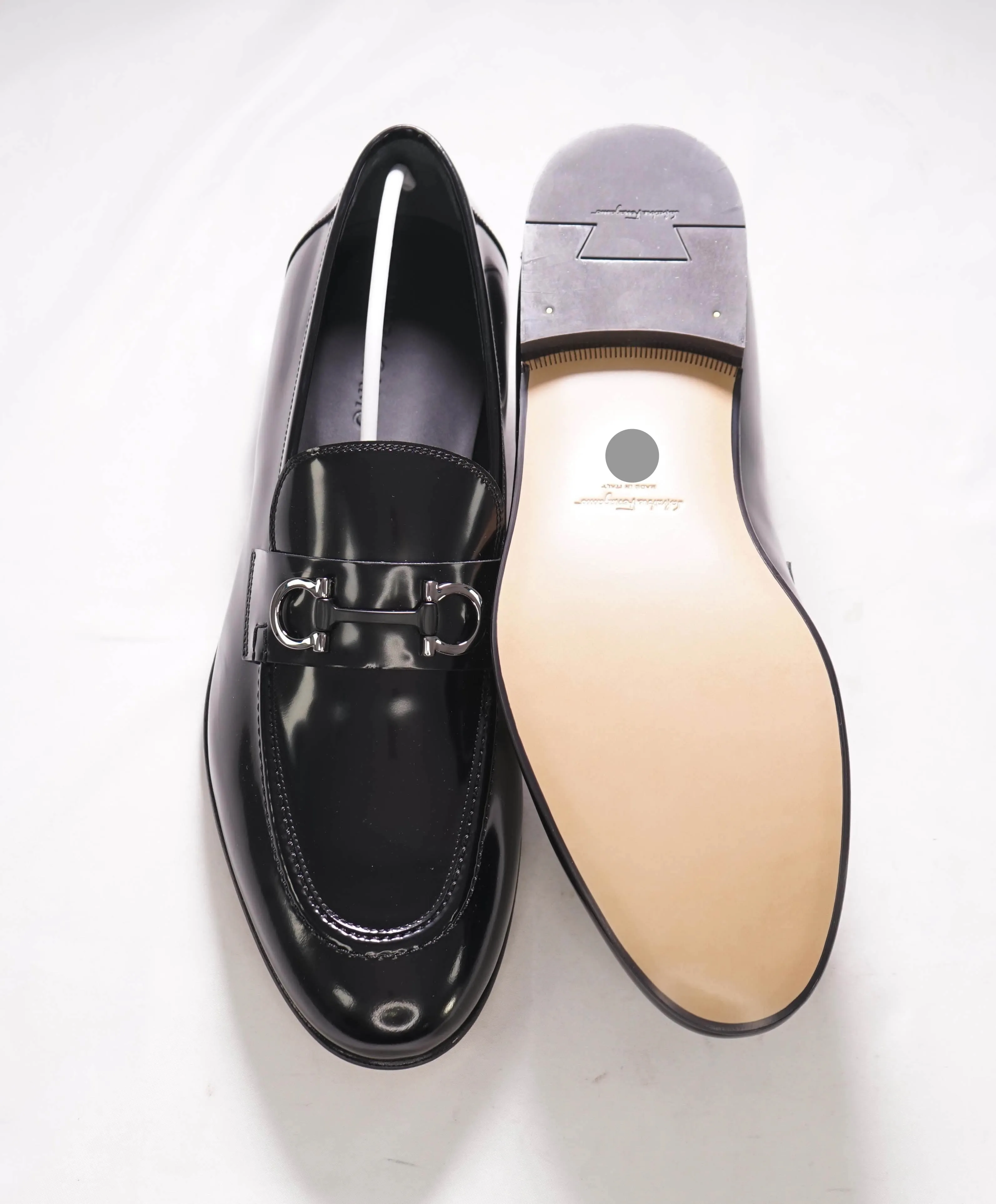 $850 SALVATORE FERRAGAMO - “GIN 4" Gancini Bit Loafer Black Leather - 12 EE US