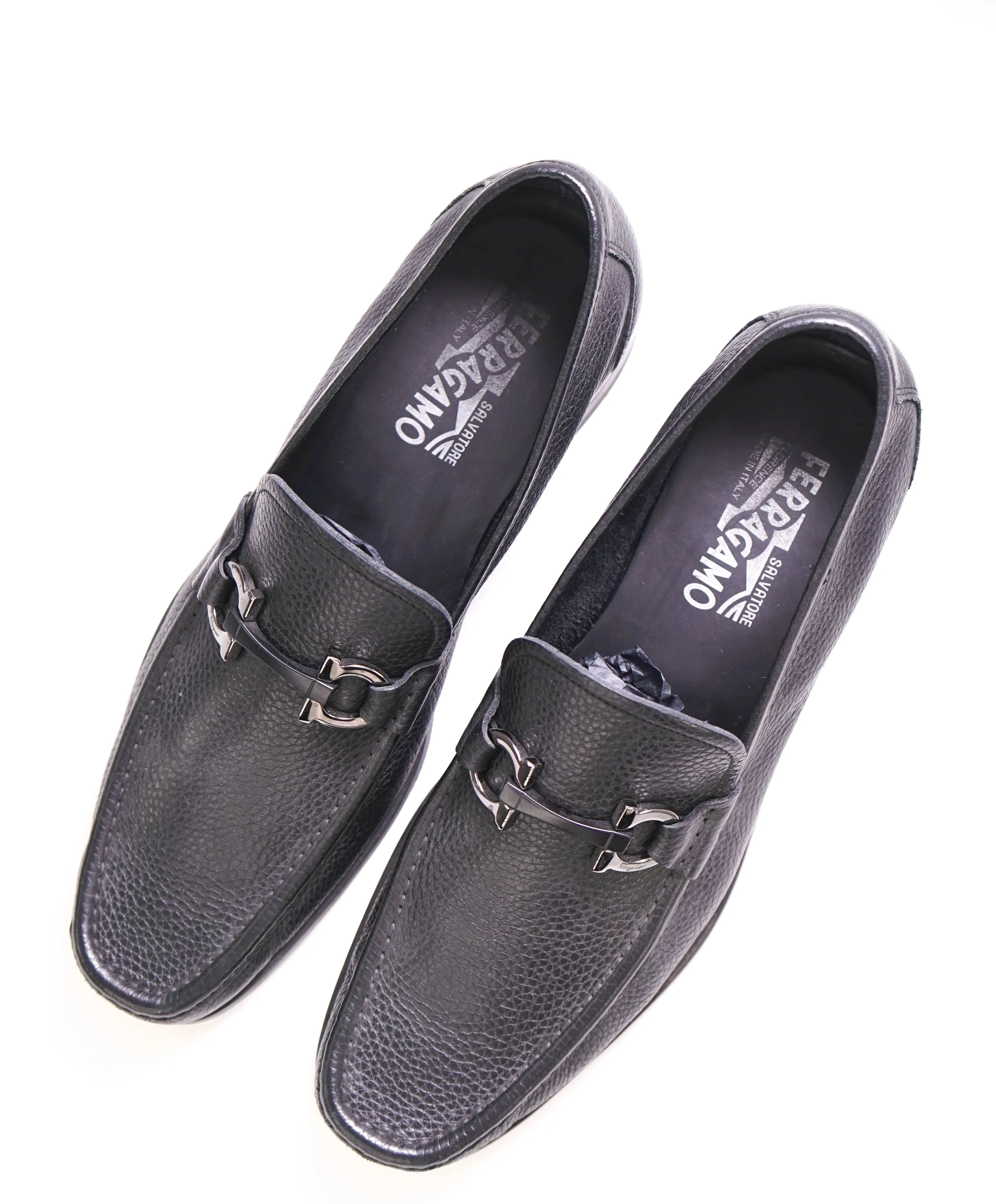 $850 SALVATORE FERRAGAMO - “GRANDIOSO" Gancini Bit Loafer Black Leather - 10 D