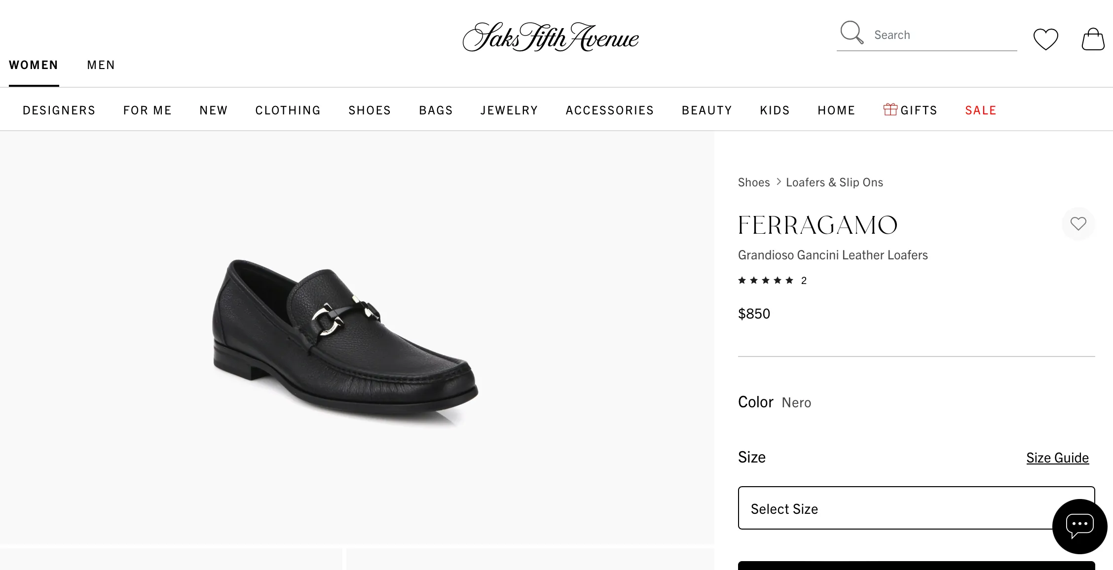 $850 SALVATORE FERRAGAMO - “GRANDIOSO" Gancini Bit Loafer Black Leather - 10 D