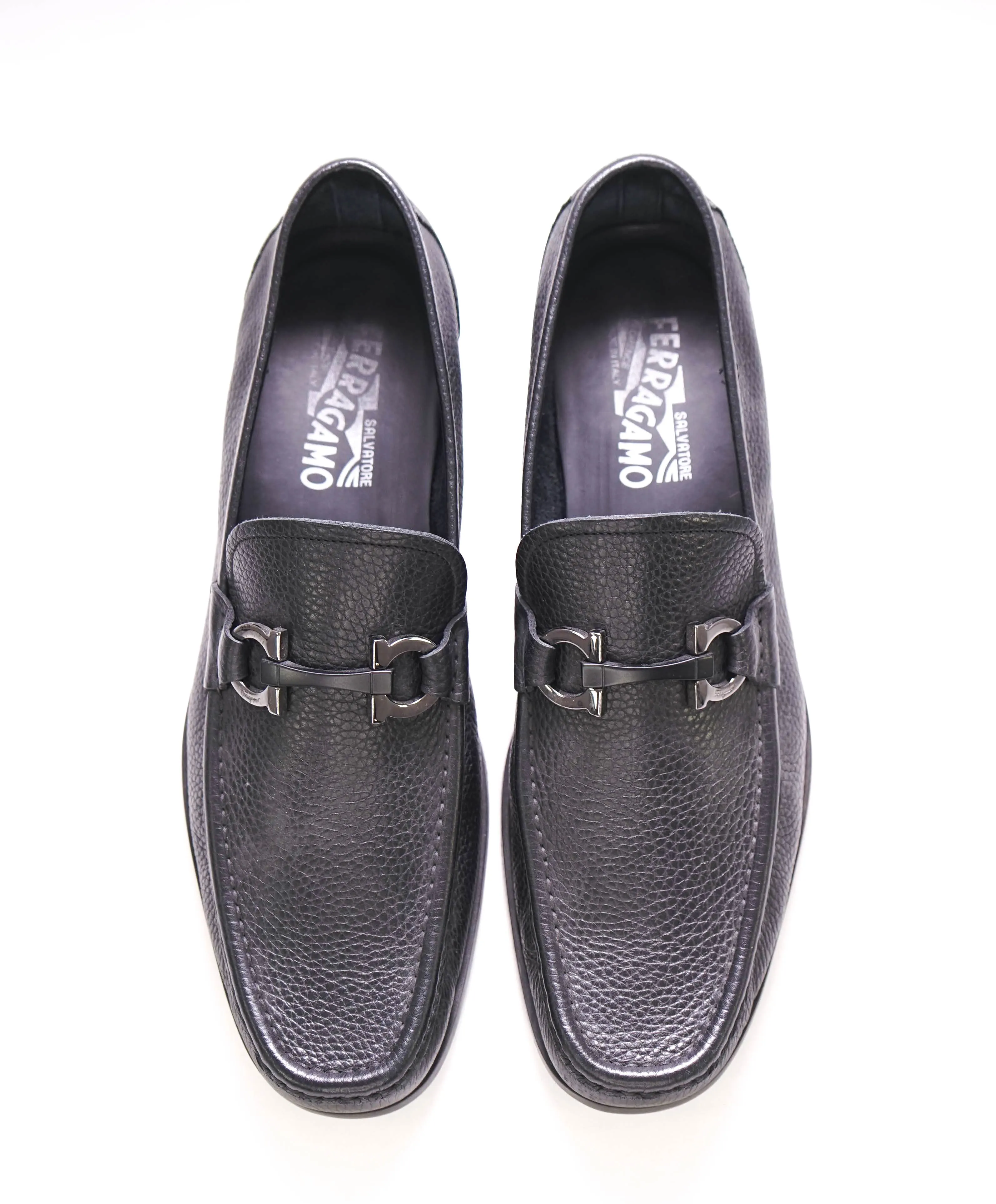$850 SALVATORE FERRAGAMO - “GRANDIOSO" Gancini Bit Loafer Black Leather - 10 D