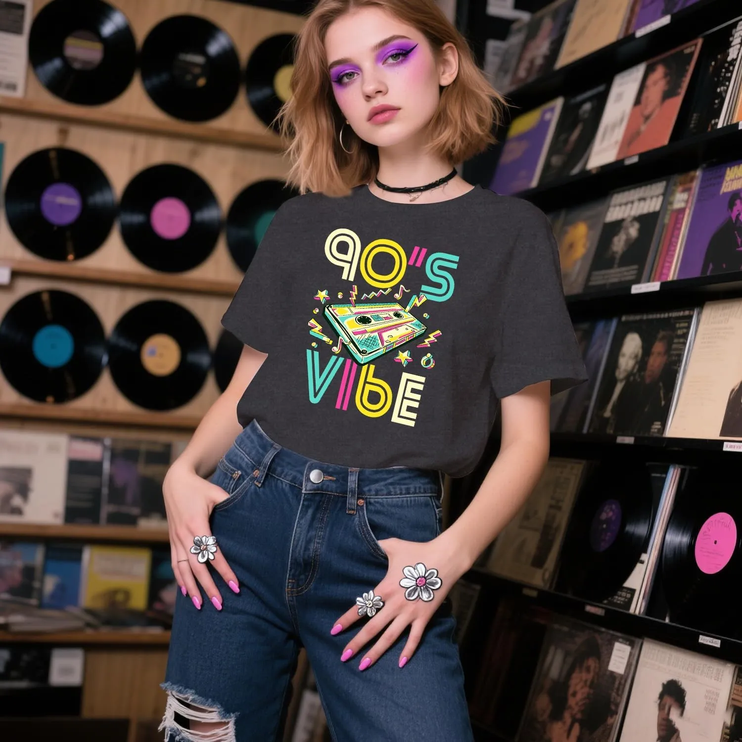 90's Shirt for Women I Love The 90's T-Shirt Back to The 90s Tee Vintage Neon Party Music Tops