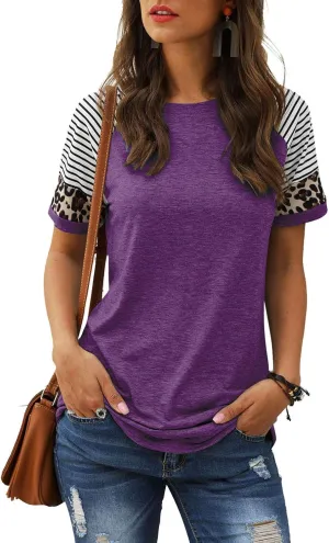 Adibosy Women Summer Casual Shirts: Short Sleeve Striped Tunic Tops - Womens Crew Neck Tee Tshirt Blouses