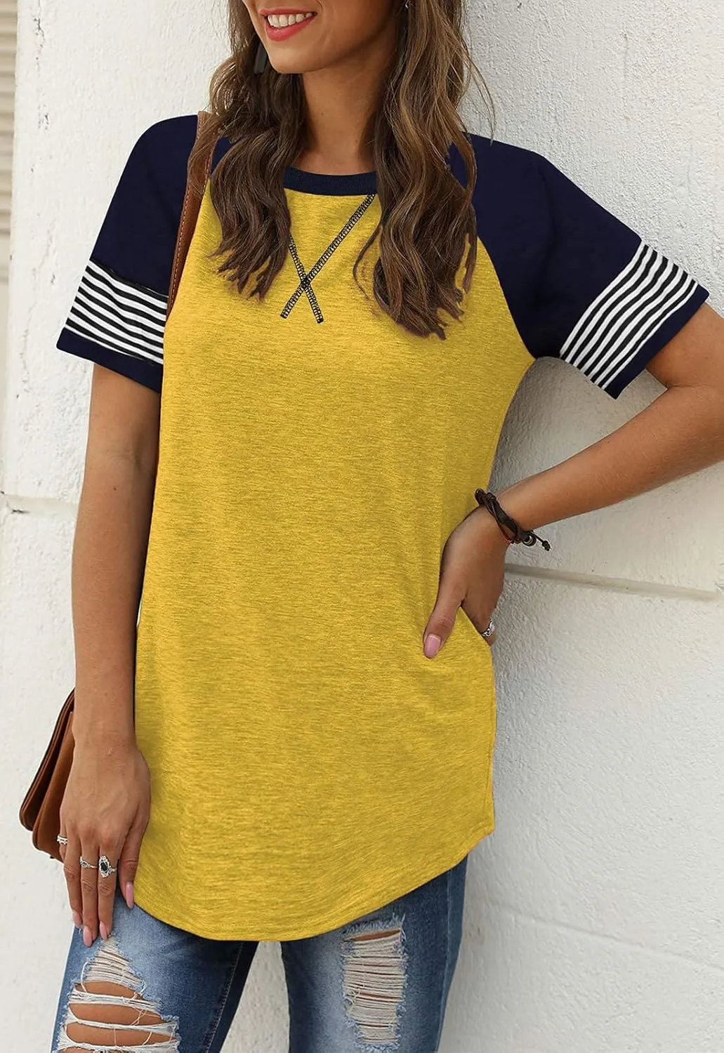 Adibosy Women Summer Casual Shirts: Short Sleeve Striped Tunic Tops - Womens Crew Neck Tee Tshirt Blouses