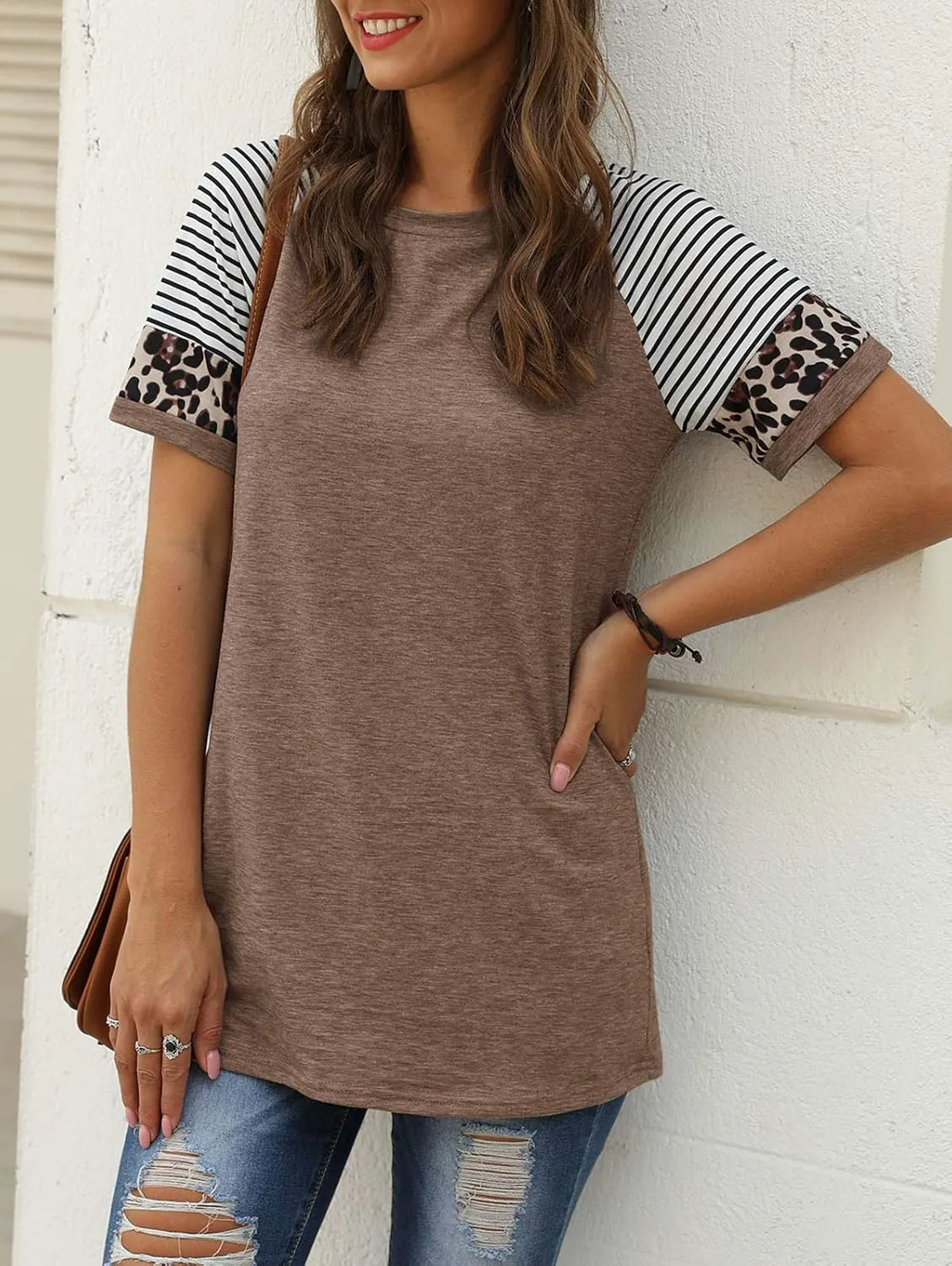 Adibosy Women Summer Casual Shirts: Short Sleeve Striped Tunic Tops - Womens Crew Neck Tee Tshirt Blouses