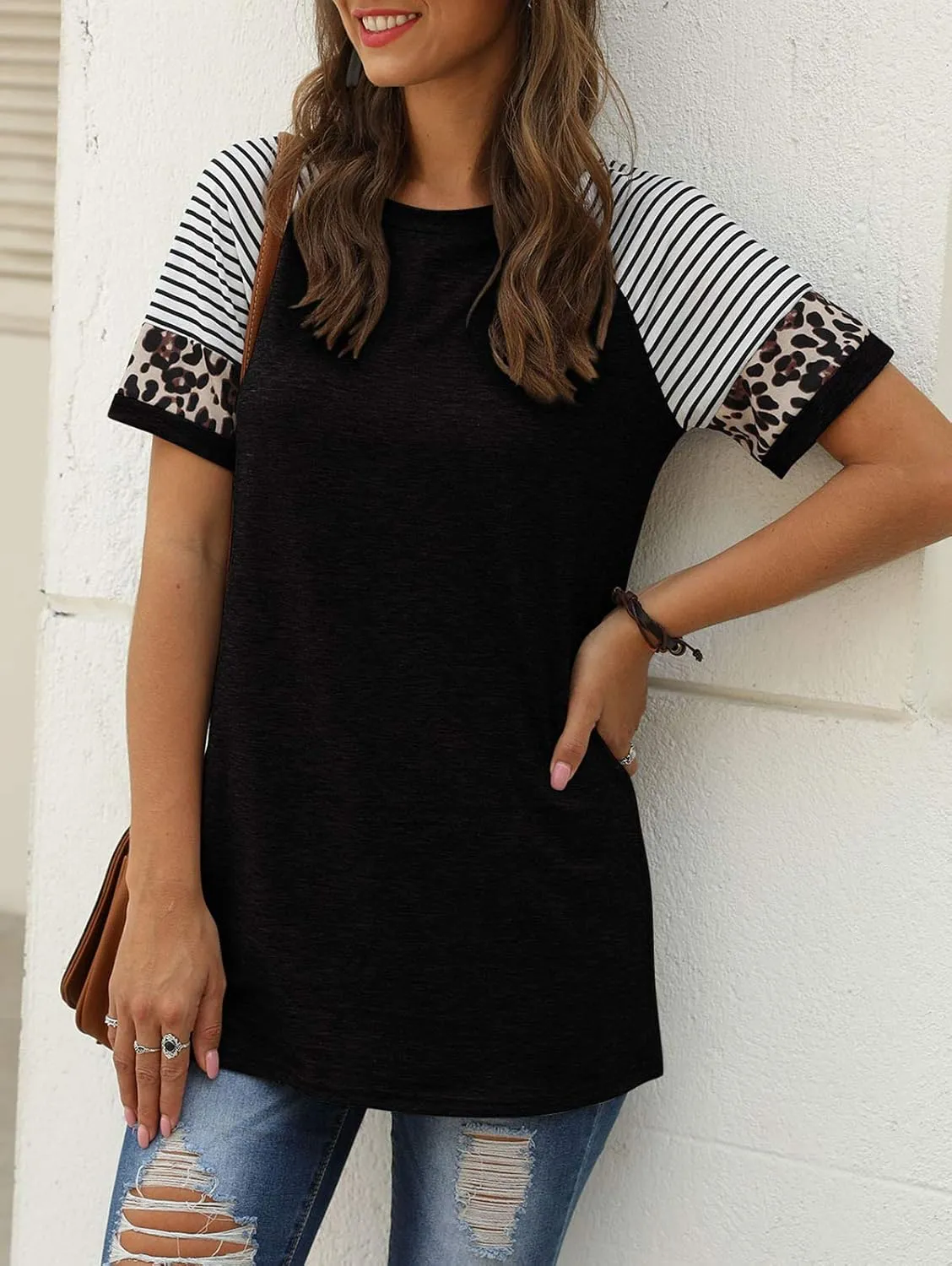 Adibosy Women Summer Casual Shirts: Short Sleeve Striped Tunic Tops - Womens Crew Neck Tee Tshirt Blouses