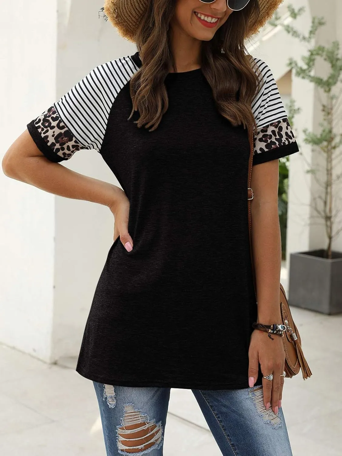 Adibosy Women Summer Casual Shirts: Short Sleeve Striped Tunic Tops - Womens Crew Neck Tee Tshirt Blouses