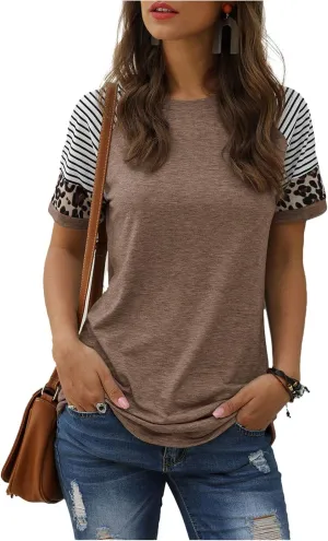 Adibosy Women Summer Casual Shirts: Short Sleeve Striped Tunic Tops - Womens Crew Neck Tee Tshirt Blouses