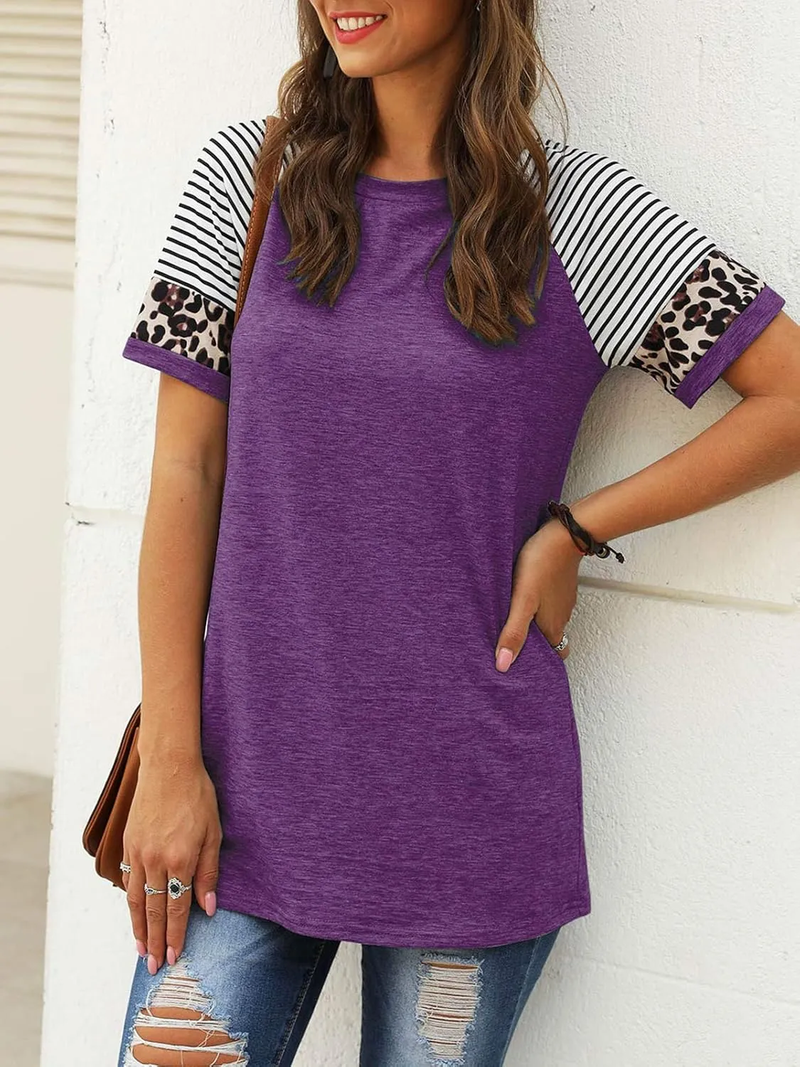Adibosy Women Summer Casual Shirts: Short Sleeve Striped Tunic Tops - Womens Crew Neck Tee Tshirt Blouses