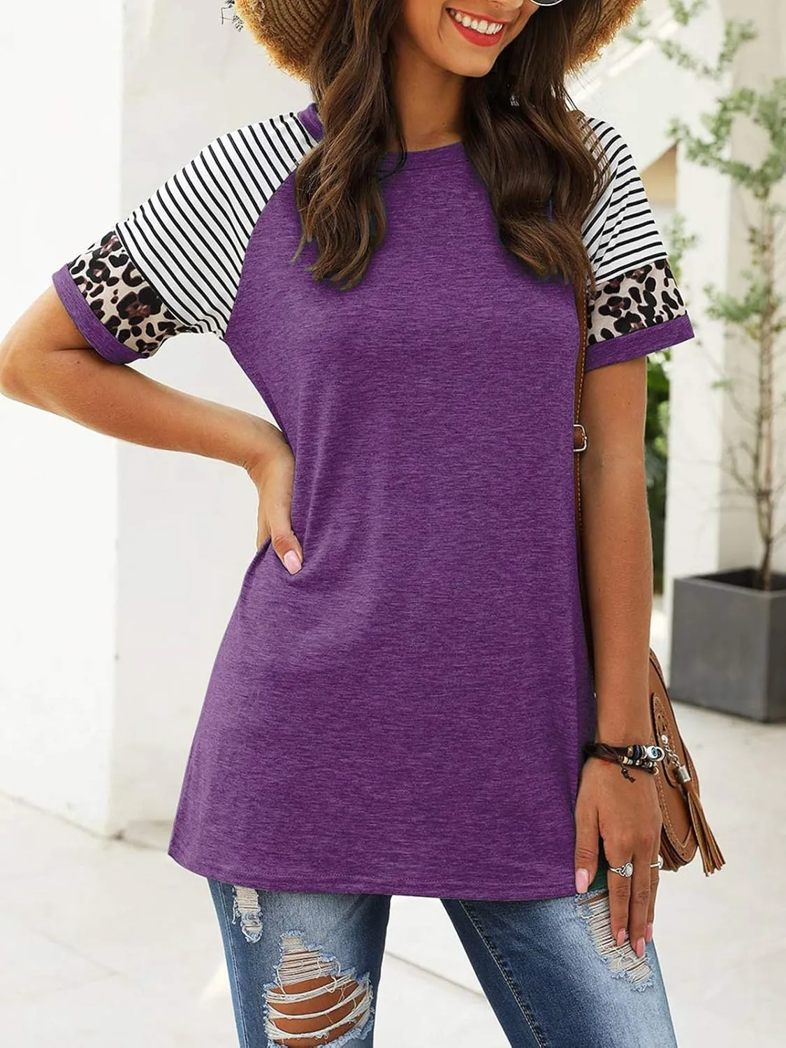 Adibosy Women Summer Casual Shirts: Short Sleeve Striped Tunic Tops - Womens Crew Neck Tee Tshirt Blouses