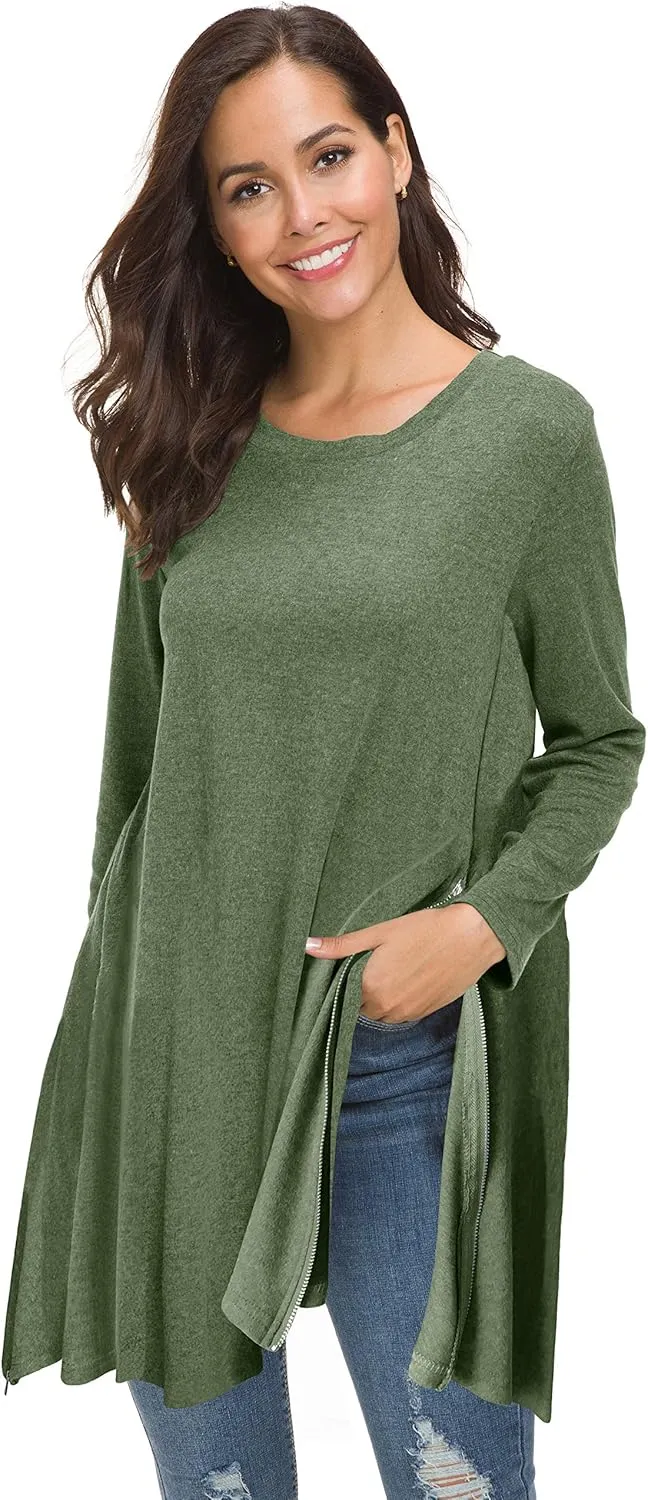 Afibi Tops for Women Long Sleeve Side Split Loose Tunic Tops for Leggings